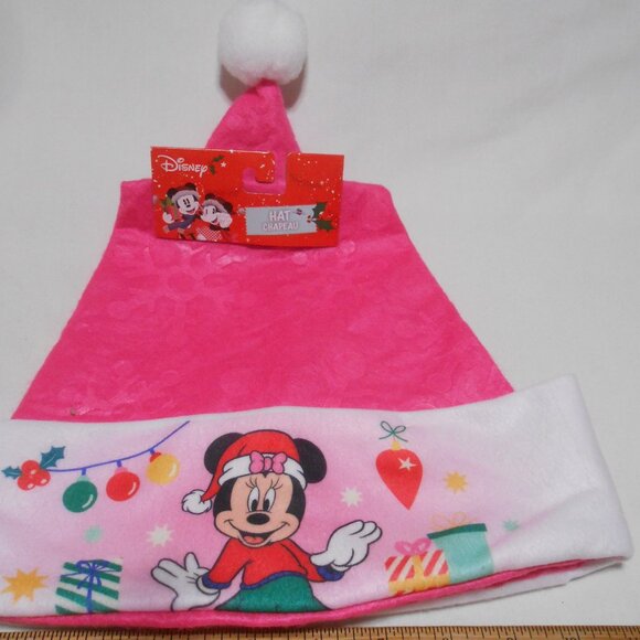 NEW DISNEY PINK MINNIE MOUSE SANTA HAT CAP CHRISTMAS DECOR 16" LONG ONE SIZE 🎅 - Picture 9 of 9